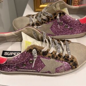 Pink Glitter and Leopard Sneakers